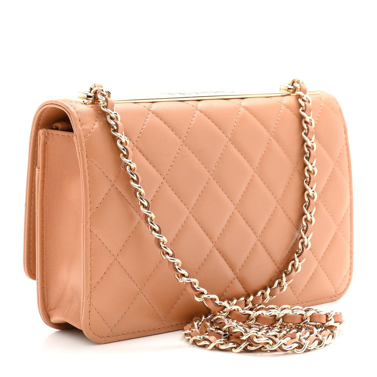 Lambskin Quilted Trendy CC Wallet On Chain WOC Camel wholesalehk.shop