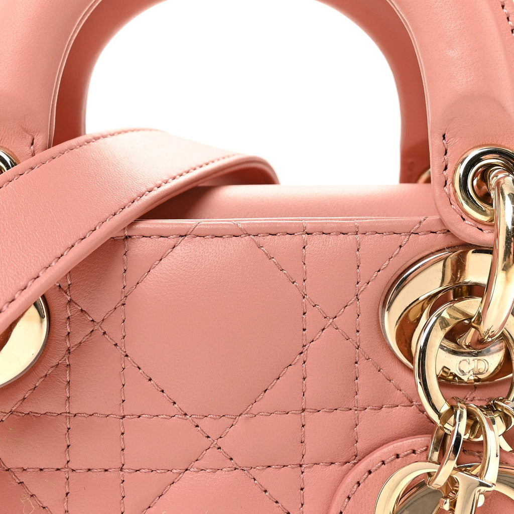 Lambskin Cannage Small Lady D-Joy Light Pink wholesalehk.shop