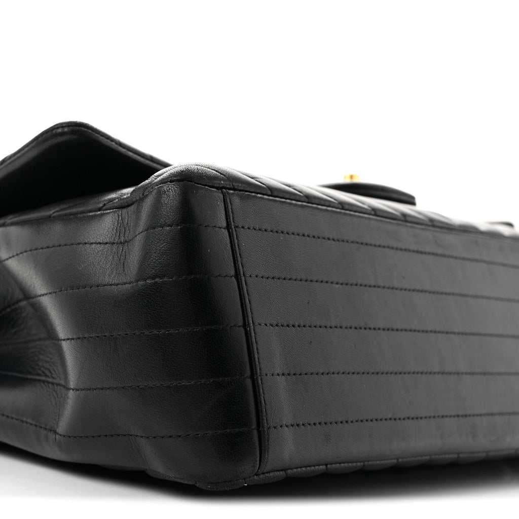 Lambskin Chevron Quilted Maxi Double Flap Black wholesalehk.shop