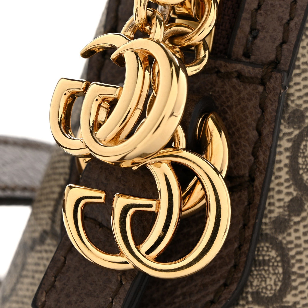 GG Supreme Monogram Textured Dollar Calfskin Web Small Ophidia Dome Shoulder Bag Beige Ebony New Acero wholesalehk.shop