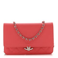Grained Calfskin Quilted CC Box Wallet On Chain WOC Pink wholesalehk.shop