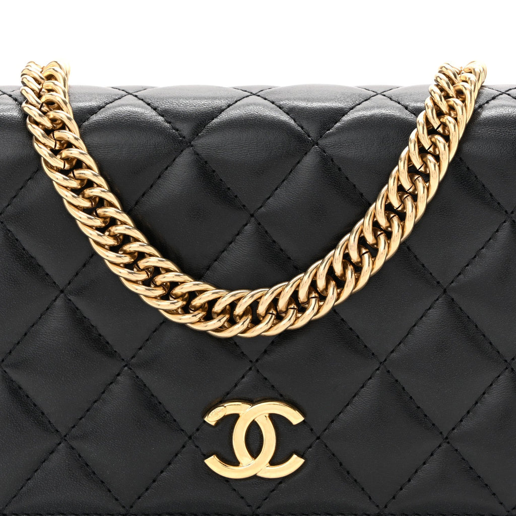 Lambskin Resin Quilted Mini Wallet On Chain WOC Black wholesalehk.shop