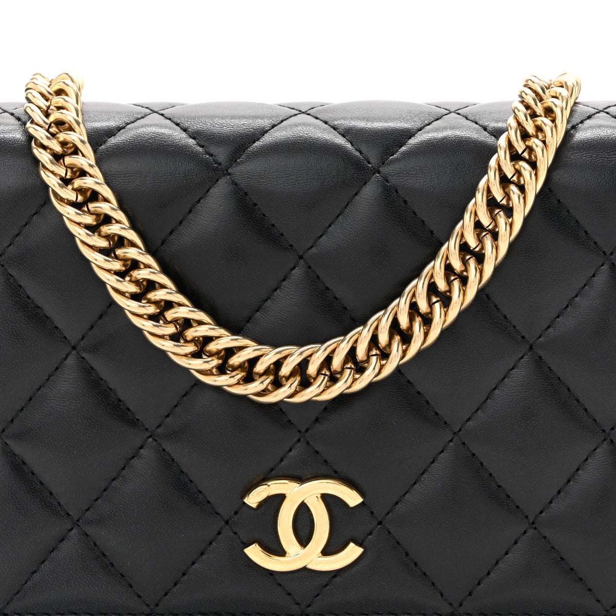 Lambskin Resin Quilted Mini Wallet On Chain WOC Black wholesalehk.shop