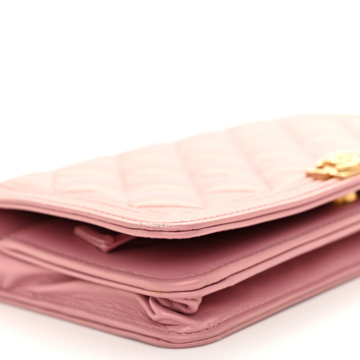 Metallic Lambskin Quilted Boy Wallet On Chain WOC Pink wholesalehk.shop