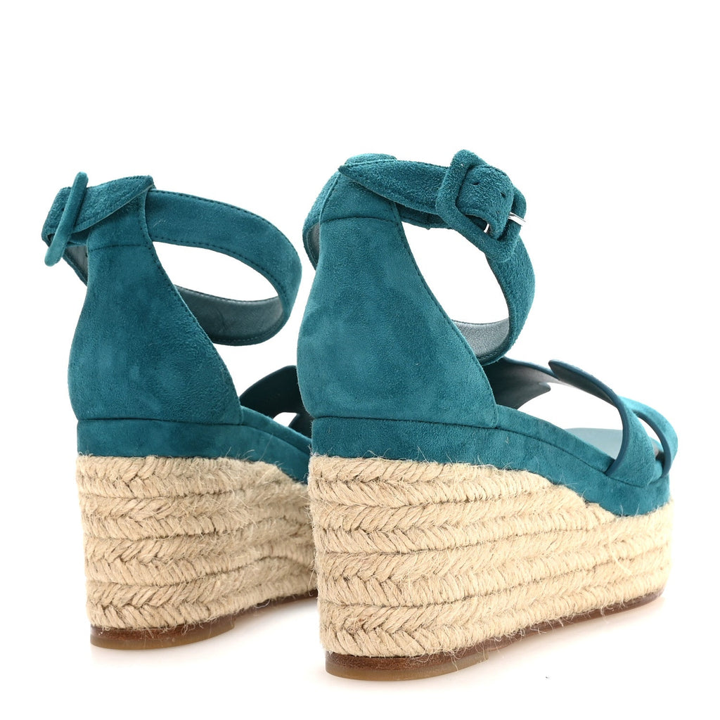 Suede Goatskin Elda Espadrille Wedge Sandals 36 Vert Oxford wholesalehk.shop