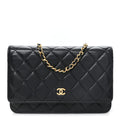 Lambskin Quilted Wallet On Chain WOC Black wholesalehk.shop
