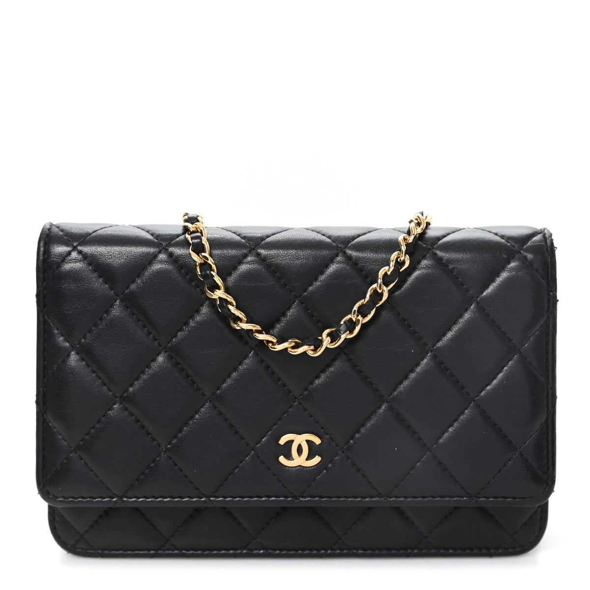 Lambskin Quilted Wallet On Chain WOC Black wholesalehk.shop