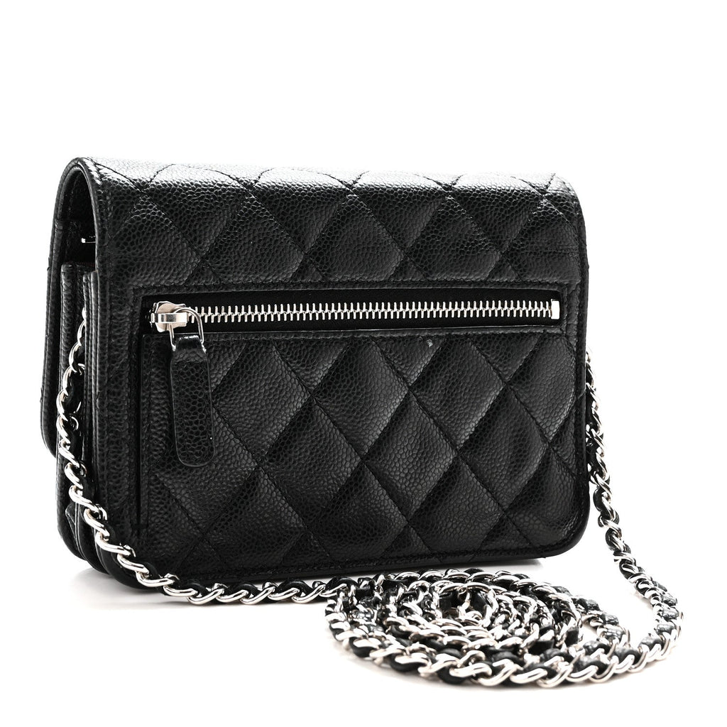Caviar Quilted Mini Wallet On Chain WOC Black wholesalehk.shop