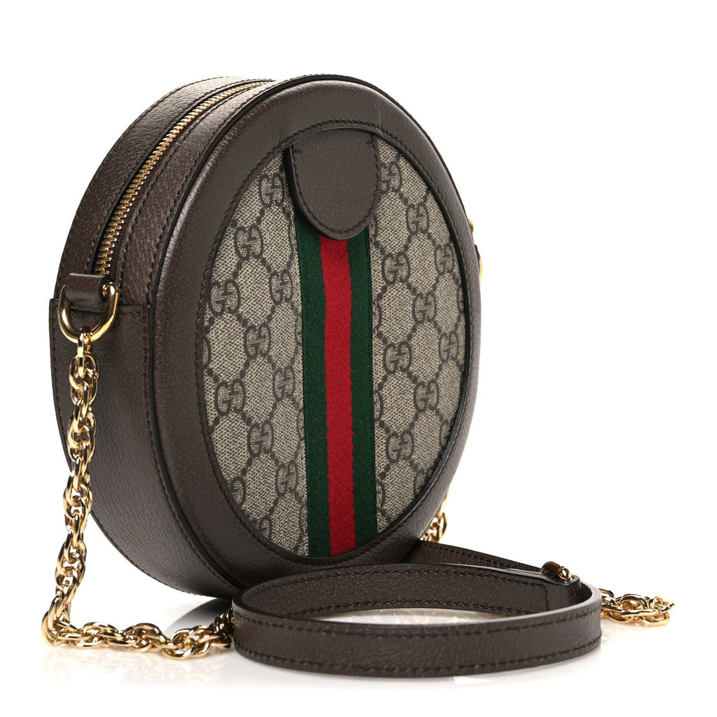 GG Supreme Monogram Web Mini Ophidia Round Shoulder Bag Brown wholesalehk.shop