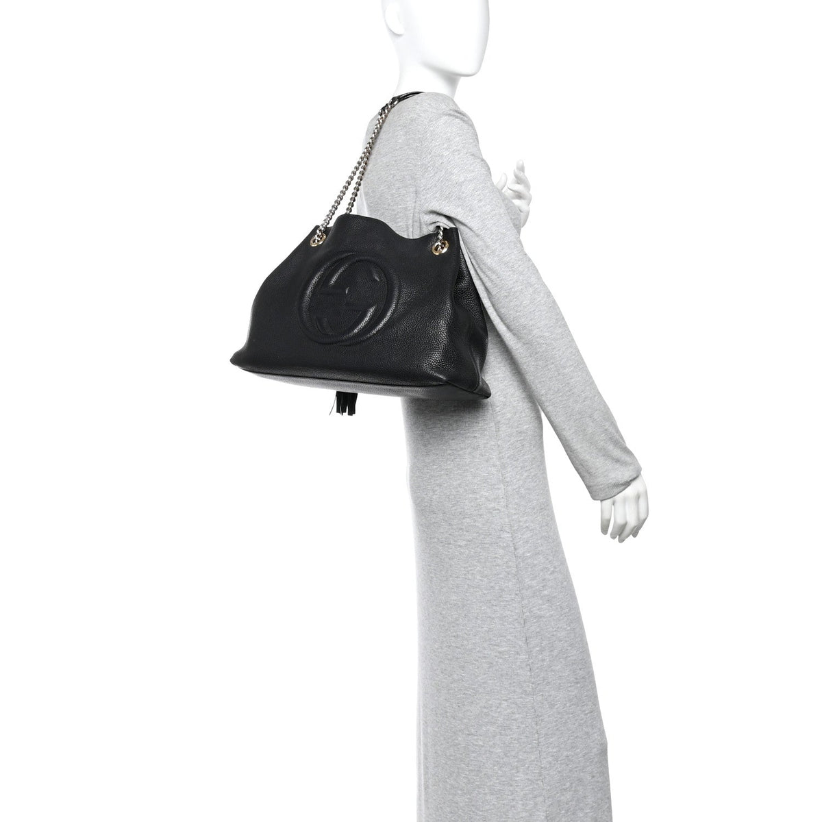 Pebbled Calfskin Medium Soho Chain Shoulder Bag Black wholesalehk.shop