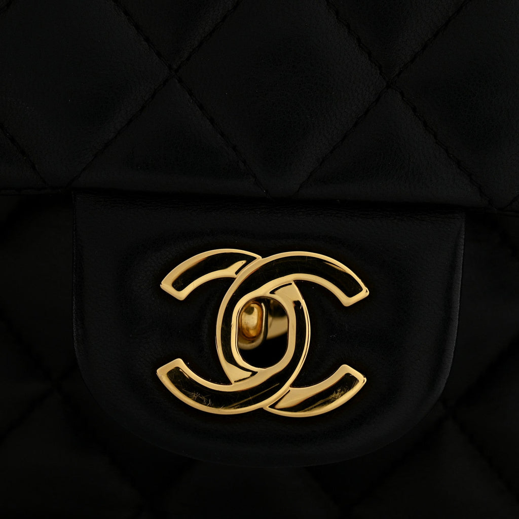 Lambskin Quilted Medium Double Flap Black wholesalehk.shop
