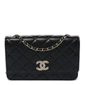 Lambskin Quilted Crystal CC Wallet On Chain WOC Black wholesalehk.shop