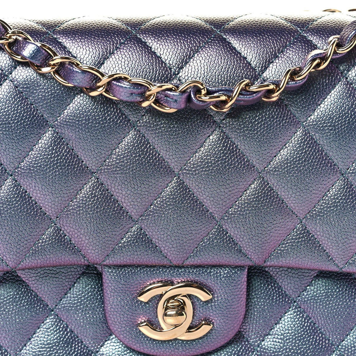 Iridescent Caviar Quilted Medium Double Flap Purple wholesalehk.shop