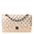 Metallic Lambskin Quilted Medium Double Flap Gold Black wholesalehk.shop
