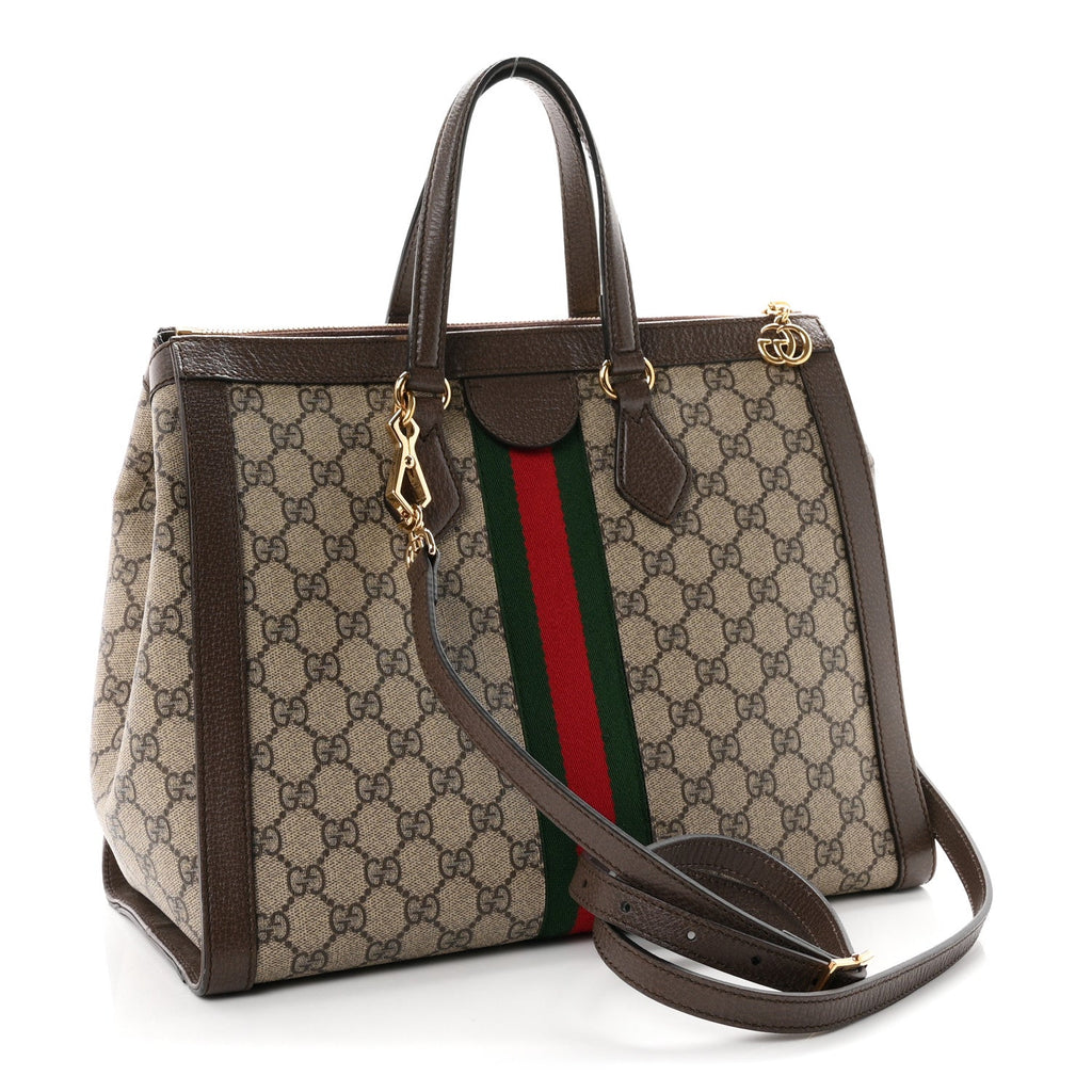 GG Supreme Monogram Web Medium Ophidia Tote Bag Brown wholesalehk.shop
