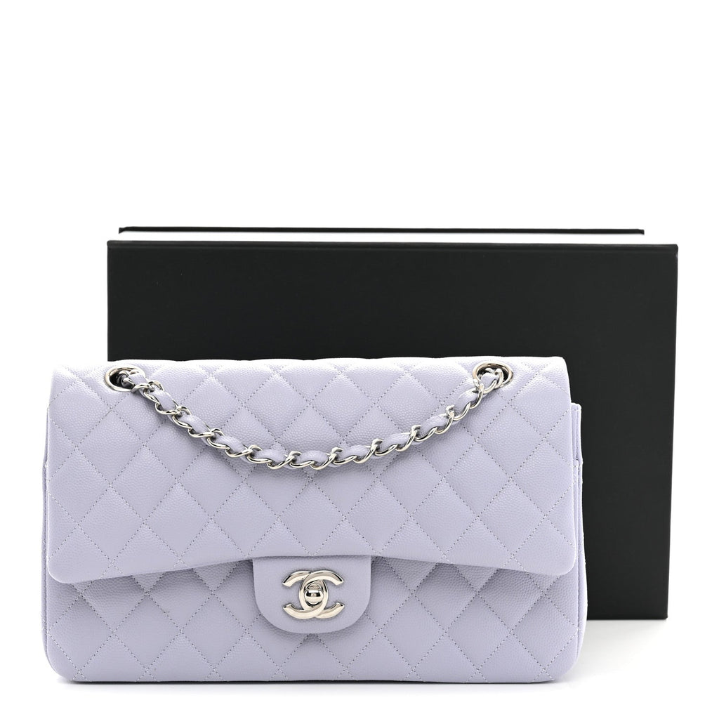 Caviar Quilted Medium Double Flap Light Purple wholesalehk.shop