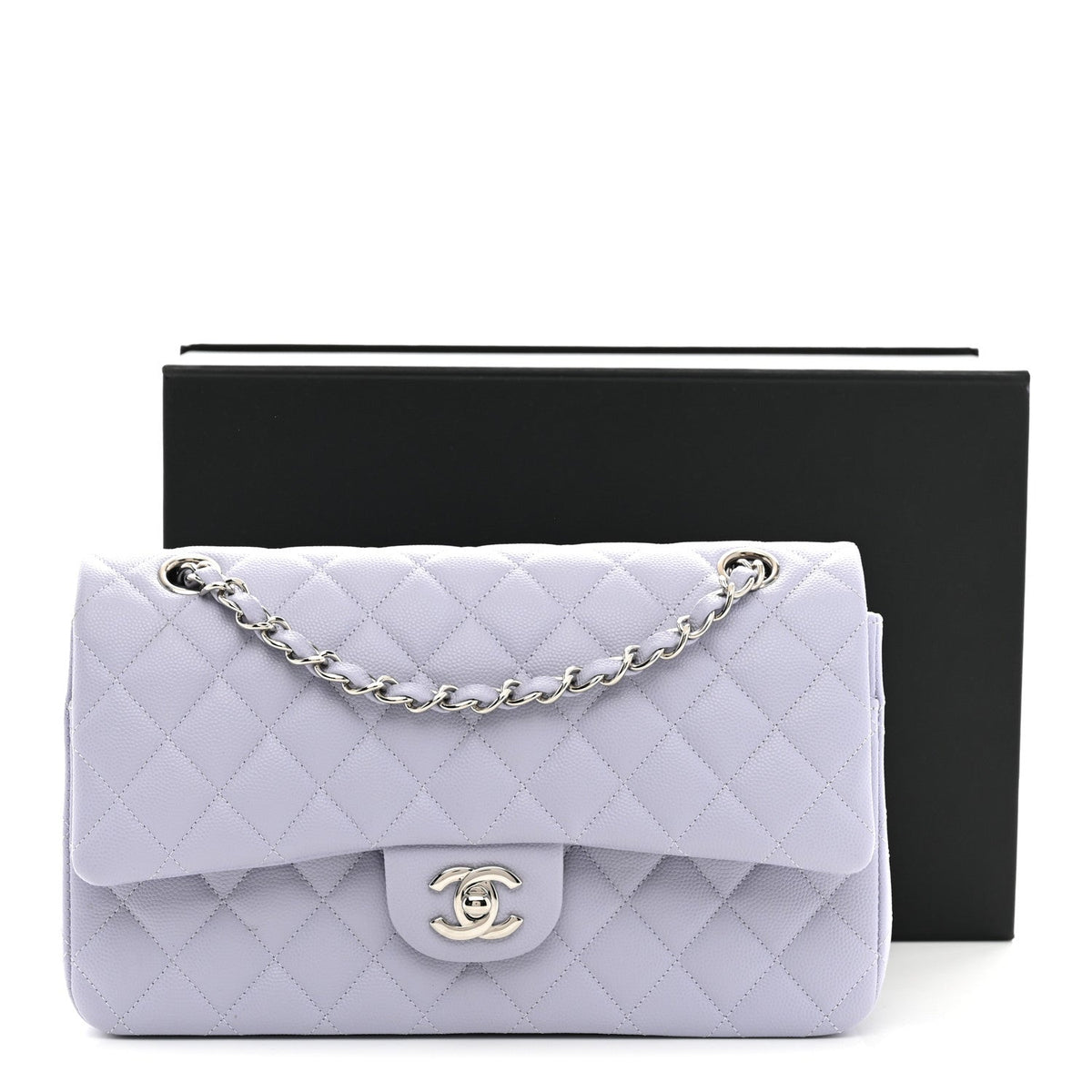 Caviar Quilted Medium Double Flap Light Purple wholesalehk.shop