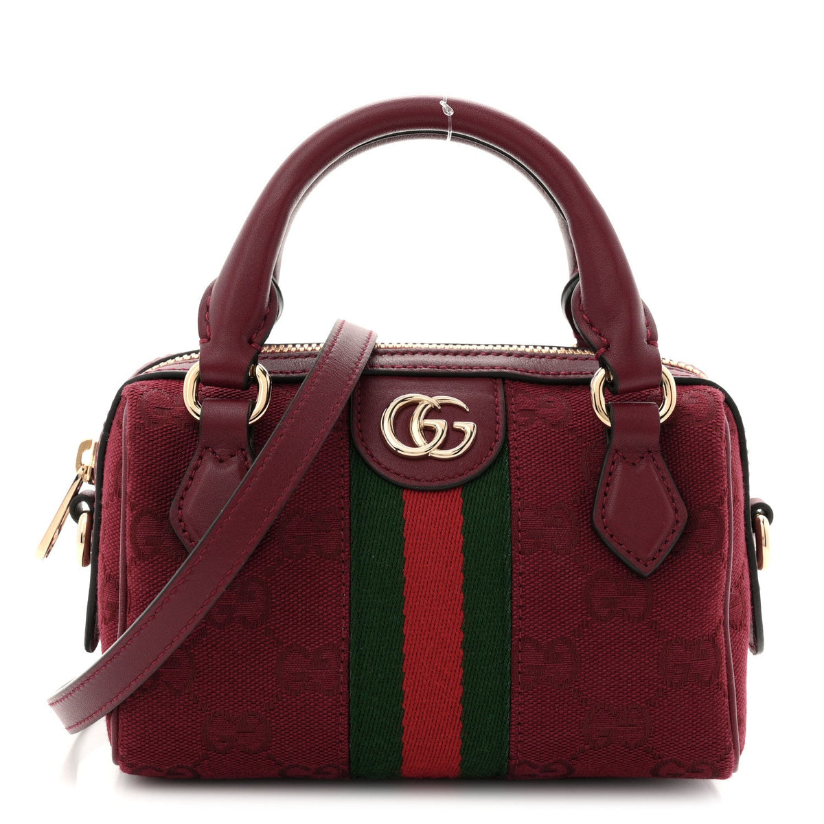 GG Supreme Monogram Textured Dollar Calfskin Web Super Mini Ophidia Top Handle Bowler Bag Rosso Ancora wholesalehk.shop