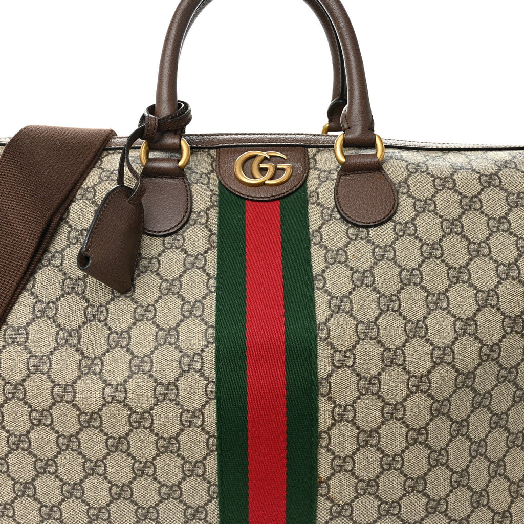 GG Supreme Monogram Textured Dollar Calfskin Web Medium Ophidia Carry-On Duffle Bag Beige Ebony New Acero wholesalehk.shop