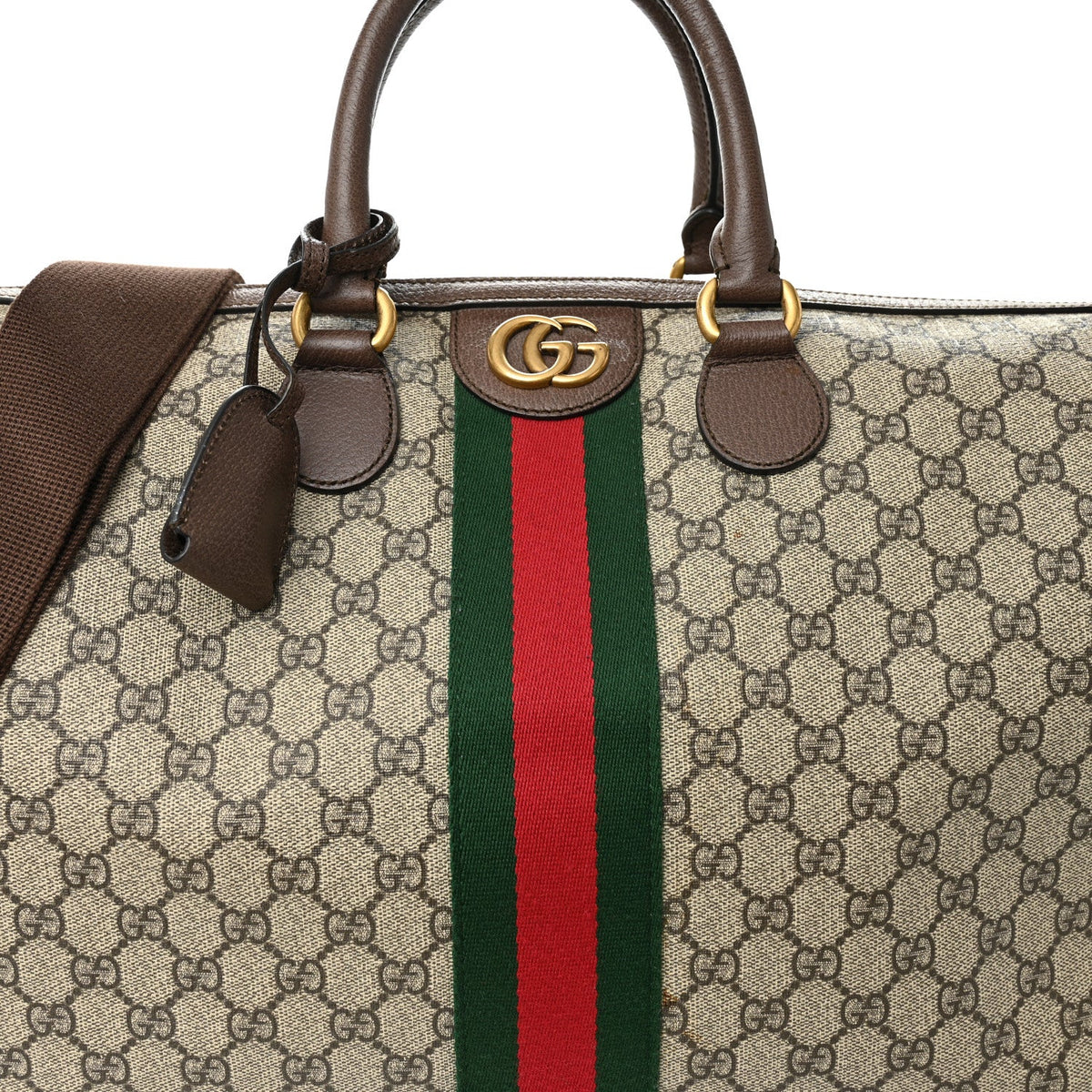 GG Supreme Monogram Textured Dollar Calfskin Web Medium Ophidia Carry-On Duffle Bag Beige Ebony New Acero wholesalehk.shop