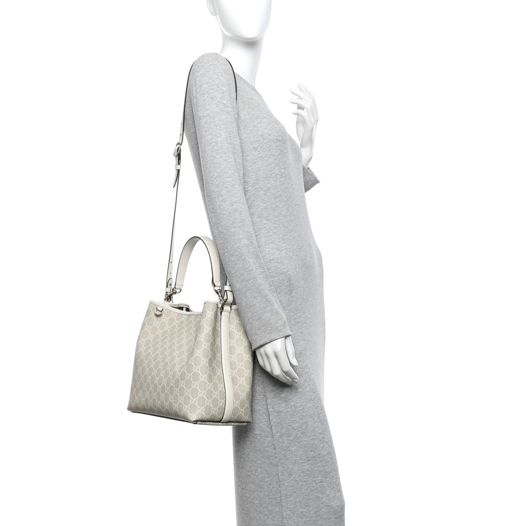 GG Supreme Monogram Medium Emblem Bucket Bag Beige White wholesalehk.shop