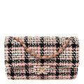 Tweed Quilted Medium Double Flap Pink Black White wholesalehk.shop
