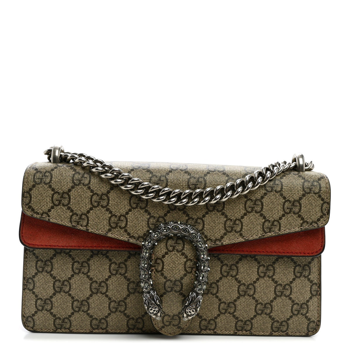 GG Supreme Monogram Suede Crystal Small Dionysus Shoulder Bag Beige Ebony Vulcanic Red wholesalehk.shop