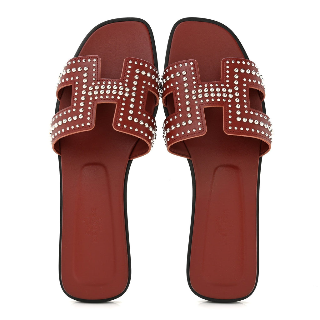 Calfskin Studded Oran Sandals 36.5 Rouge Tomette wholesalehk.shop