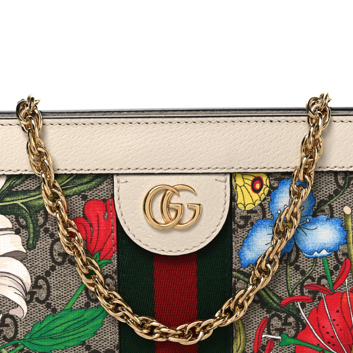 GG Supreme Monogram Flora Web Small Ophidia Chain Shoulder Bag White wholesalehk.shop