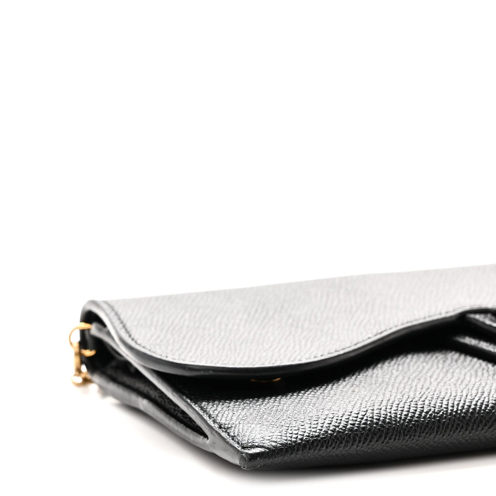 Grained Calfskin Saddle Chain Wallet Pouch Black wholesalehk.shop