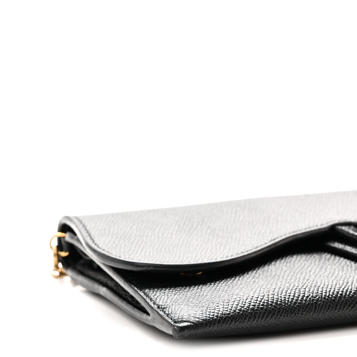 Grained Calfskin Saddle Chain Wallet Pouch Black wholesalehk.shop