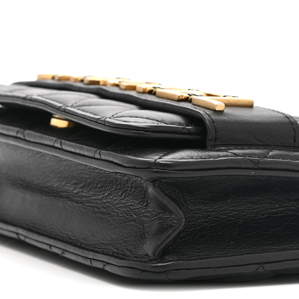 Calfskin Quilted Enchained Wallet On Chain WOC Black wholesalehk.shop