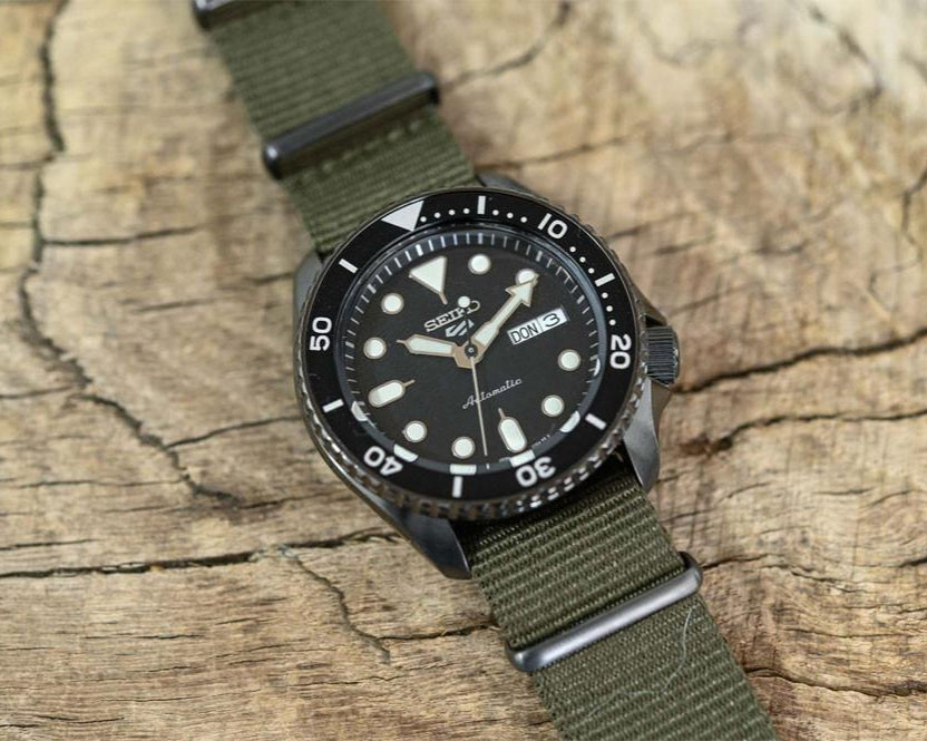 Seiko 5 Sport Automatic Black Dial Green Nylon Strap Watch For Men - SRPD65K4 wholesalehk.shop