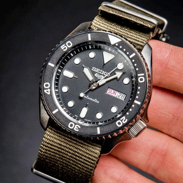 Seiko 5 Sport Automatic Black Dial Green Nylon Strap Watch For Men - SRPD65K4 wholesalehk.shop