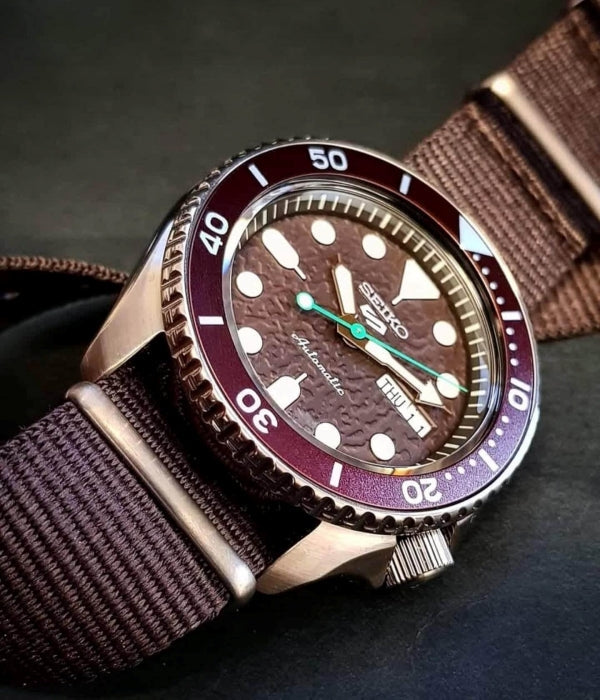 Seiko 5 Sport Automatic Brown Dial Brown Nylon Strap Watch For Men - SRPD85K1 wholesalehk.shop