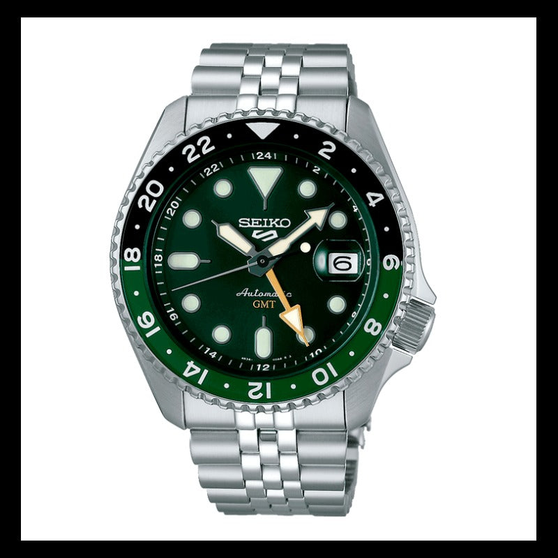 Seiko 5 Sports SKX GMT Automatic Green Dial Silver Steel Strap Watch For Men - SSK035K1 wholesalehk.shop