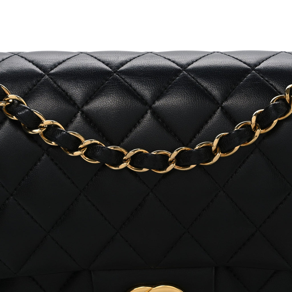 Lambskin Quilted Medium Double Flap Black wholesalehk.shop