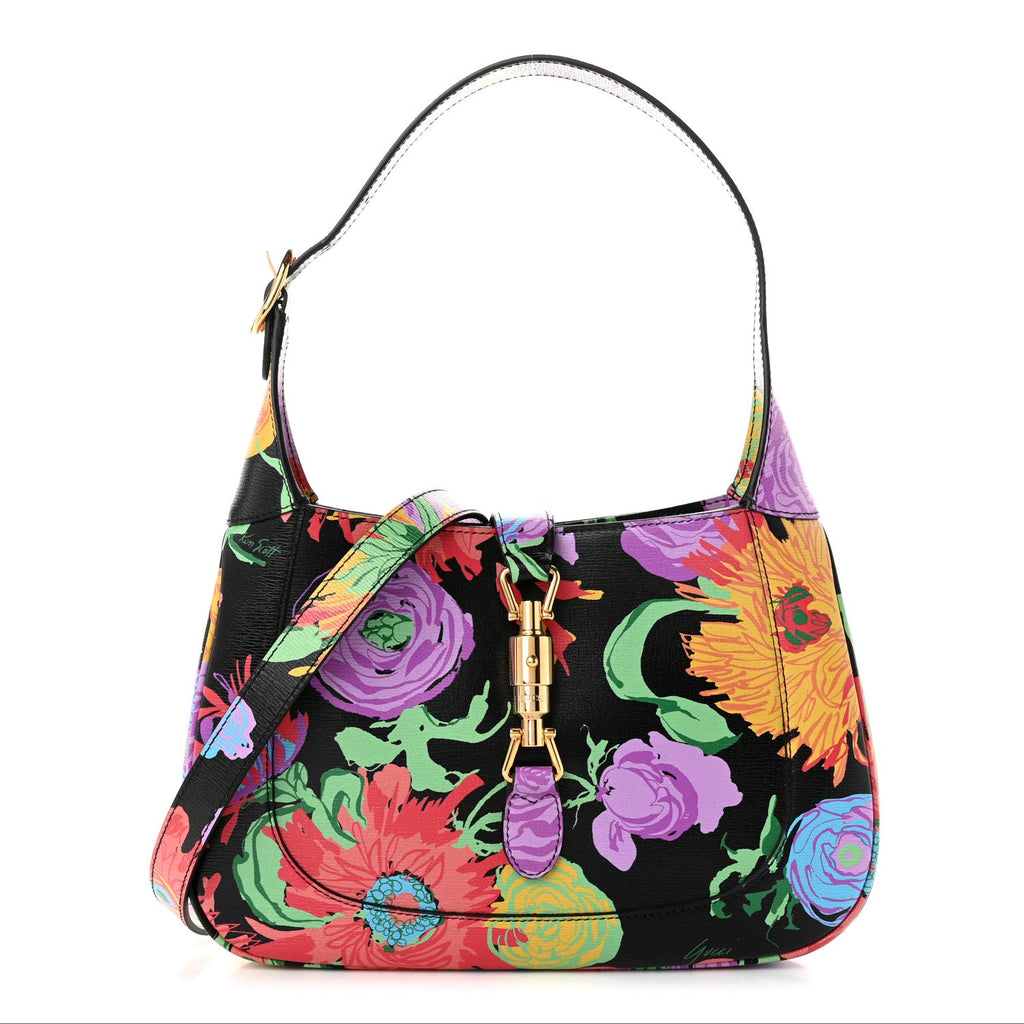 X KEN SCOTT New Shangai Calfskin Jenny Floral Print Small Jackie 1961 Hobo Black Pink £¨ Direct shipment via from wholesalehk.shop
