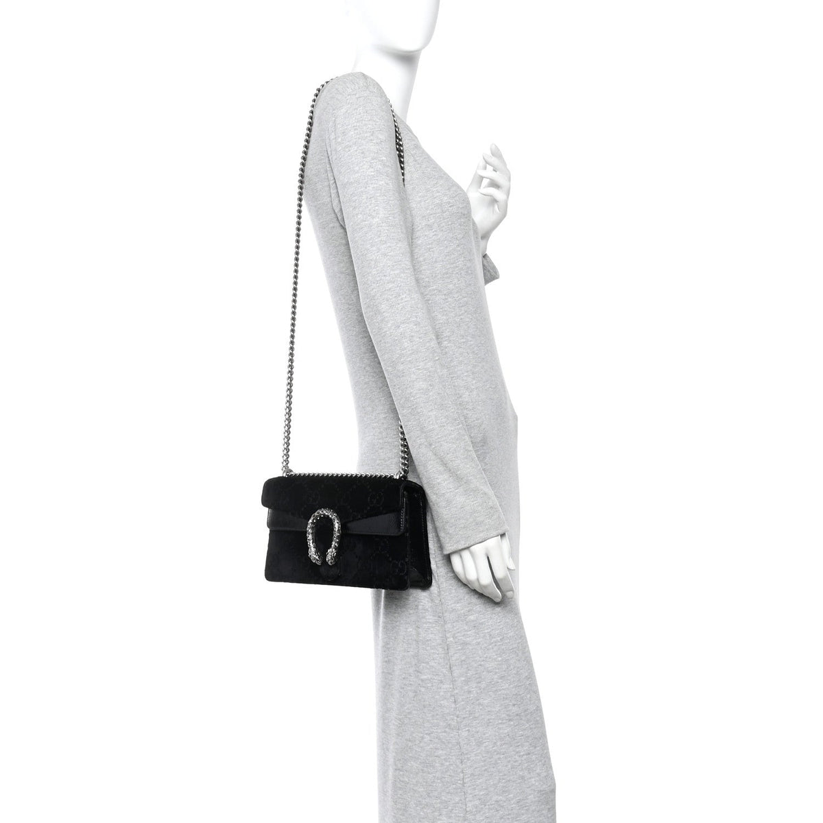 Velvet Skipper Crystal GG Monogram Small Dionysus Shoulder Bag Black Black Diamond wholesalehk.shop