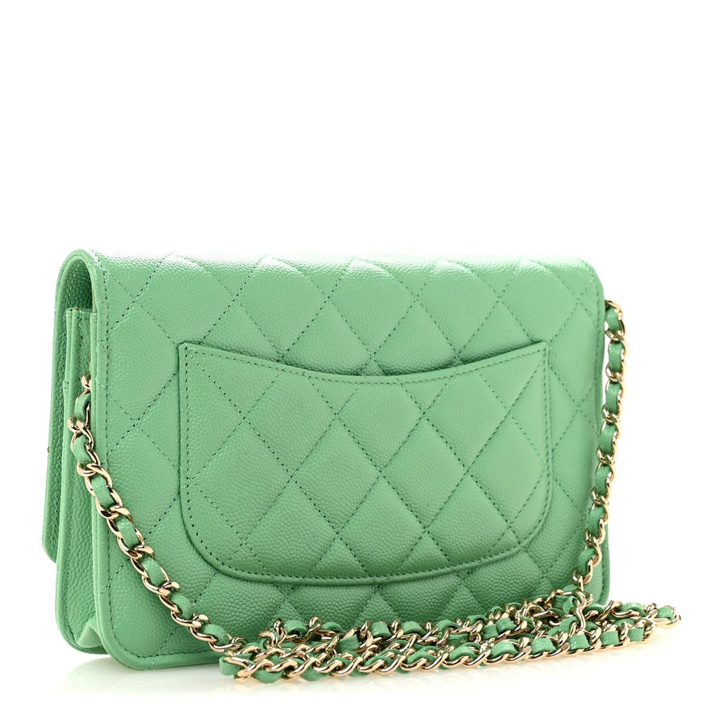 Caviar Quilted Wallet On Chain WOC Green wholesalehk.shop