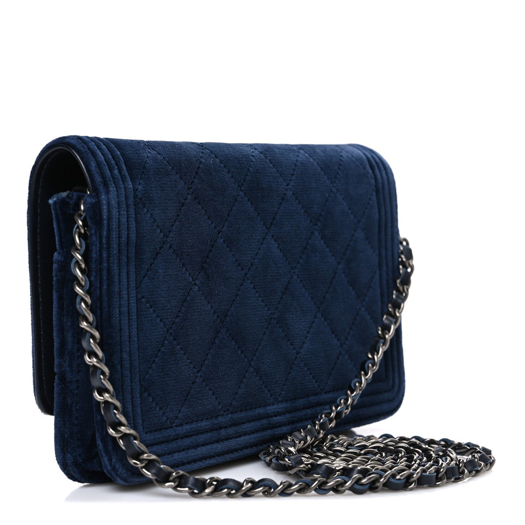 Velvet Quilted Boy Wallet On Chain WOC Blue wholesalehk.shop