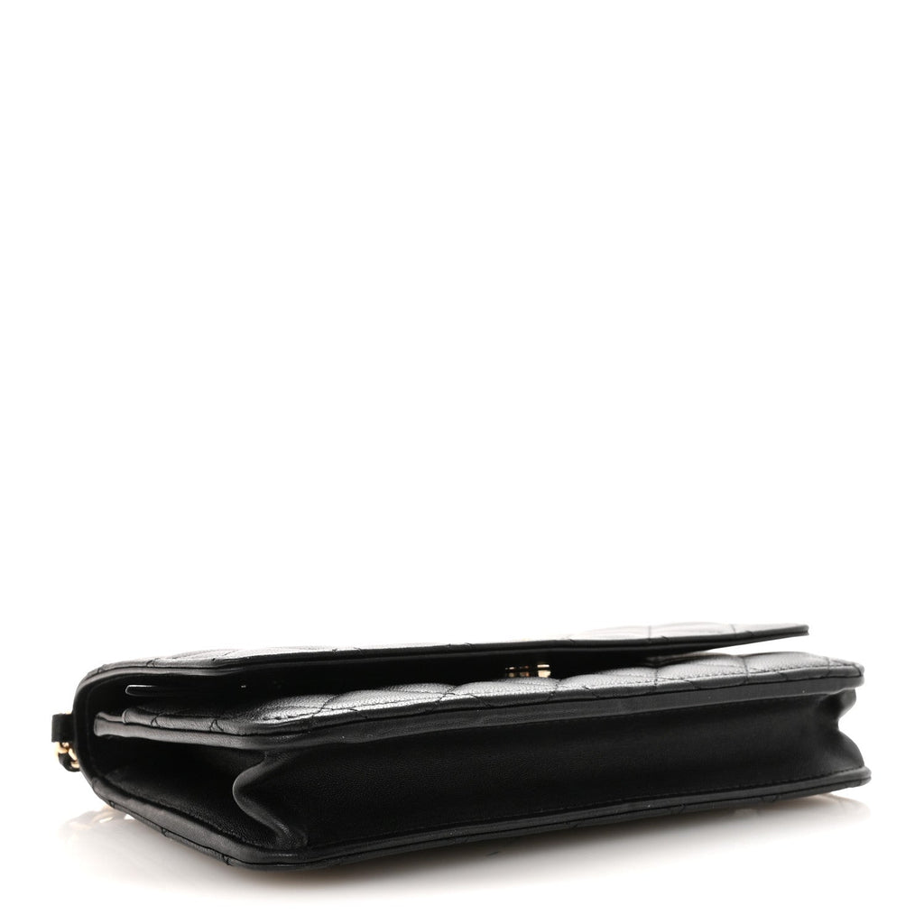 Lambskin Quilted Pearl Wallet On Chain WOC Black wholesalehk.shop