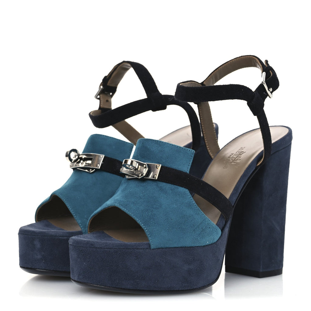 Suede Goatskin Calas Sandals 37.5 Vert Oxford Bleu Celeste Black wholesalehk.shop
