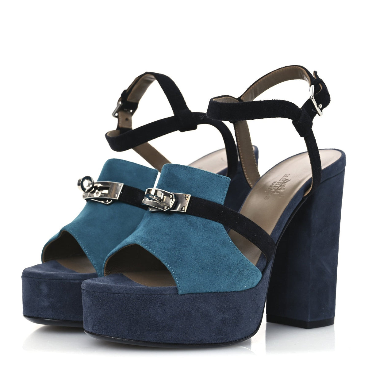 Suede Goatskin Calas Sandals 37.5 Vert Oxford Bleu Celeste Black wholesalehk.shop