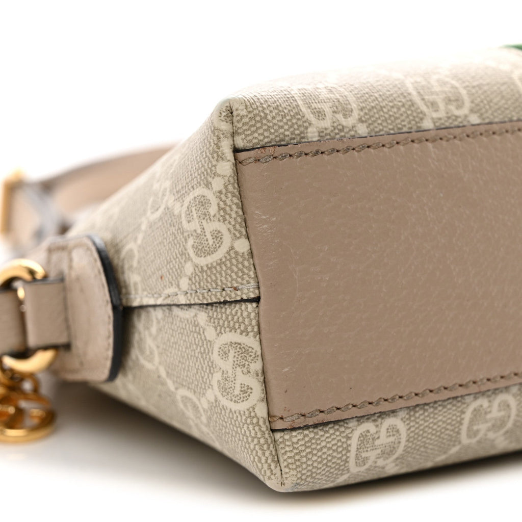 GG Supreme Monogram Textured Dollar Calfskin Web Small Ophidia Dome Shoulder Beige Mystic White Oatmeal wholesalehk.shop