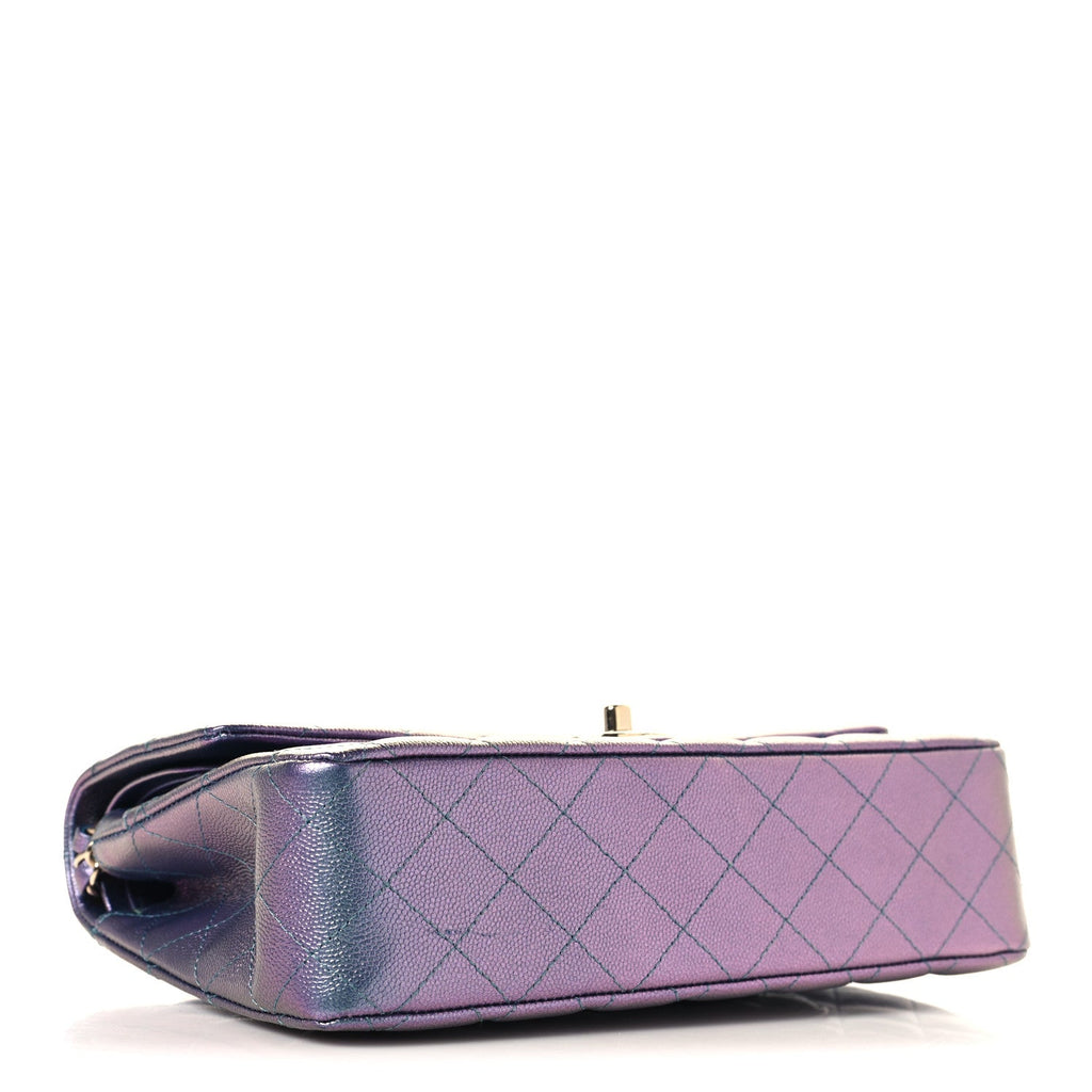 Iridescent Caviar Quilted Medium Double Flap Purple wholesalehk.shop