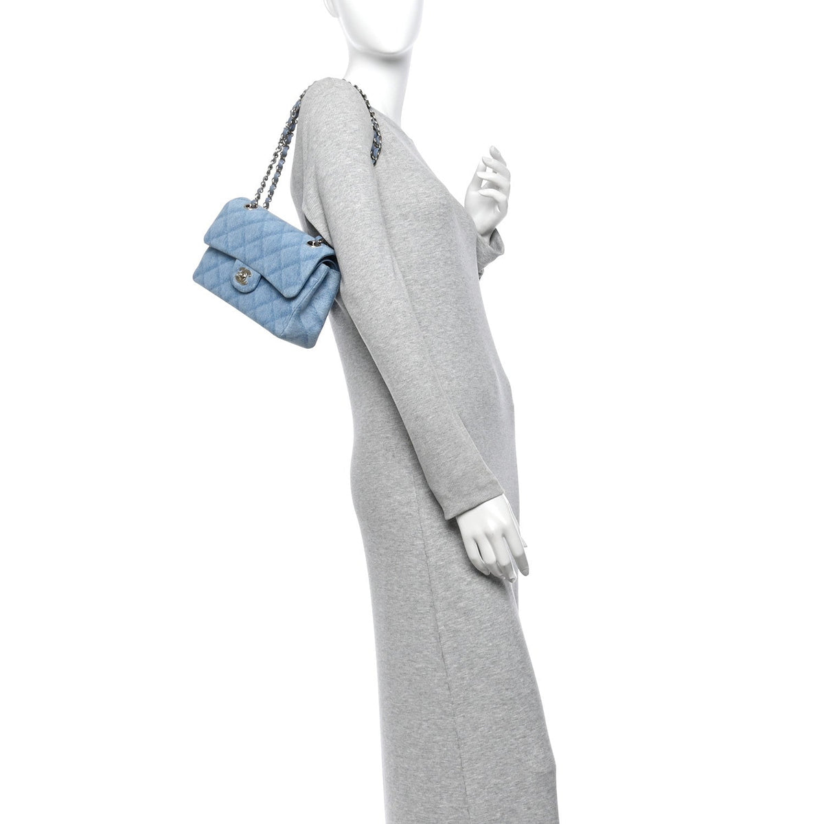 Printed Denim Quilted Small Double Flap Light Blue wholesalehk.shop
