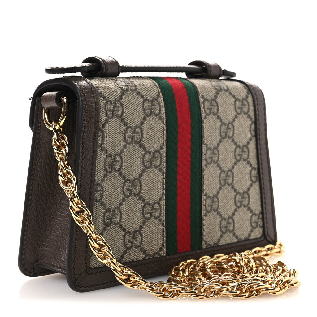 GG Supreme Monogram Textured Dollar Calfskin Web Mini Ophidia Padlock Top Handle Chain Shoulder Bag Beige Ebony New Acero £¨ Direct shipment via from wholesalehk.shop