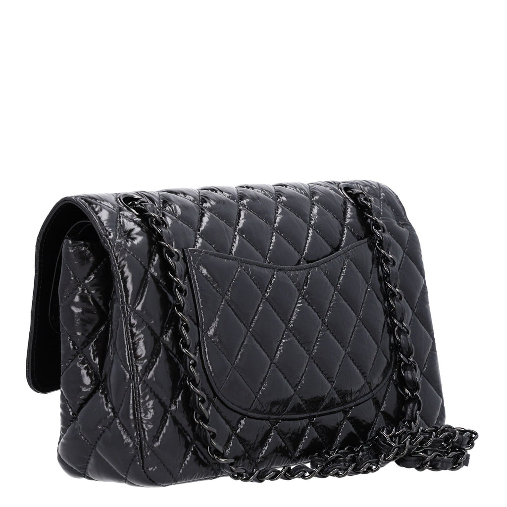 Shiny Crumpled Calfskin Quilted Medium Double Flap So Black wholesalehk.shop