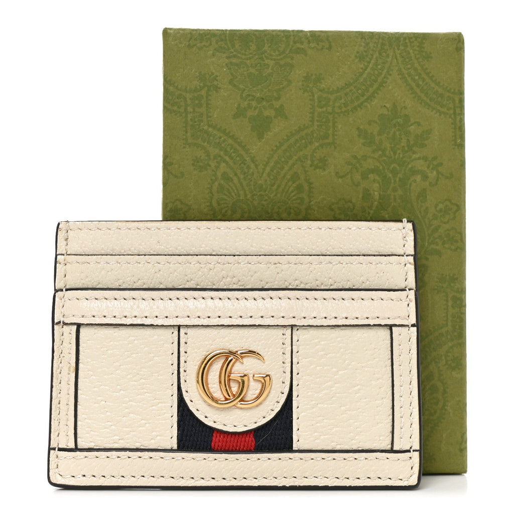 Textured Calfskin Web Ophidia Card Holder Mystic White wholesalehk.shop
